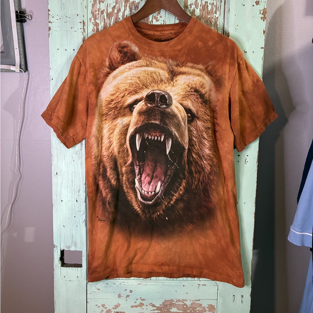 UNISEX Tee Orange Brown Roaring Bear MEN SIZE MED